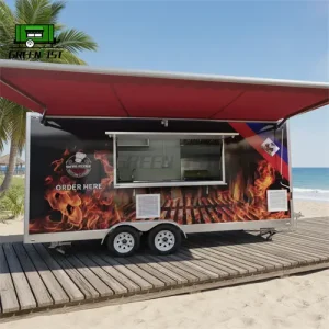 5m Multifunction BBQ Food Trailer with Full Kitchen Stainless Steel Street Food Cart GPS Tracking Rust Resistant for Outdoor Use