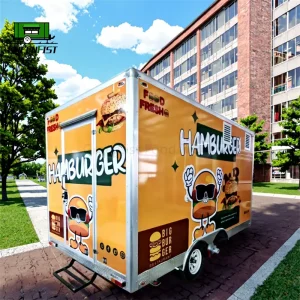3.8 Meters Hamburger Mobile Food Trailer Fast Food Cart Crepe Fully Equipped Snack Food Truck Stainless Steel 4 Wheels for Small